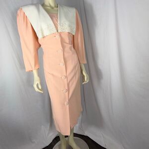 Vintage S.L. Fashions Peach Maxi Dress Size 20 – Statement Collar Lace Trim Full